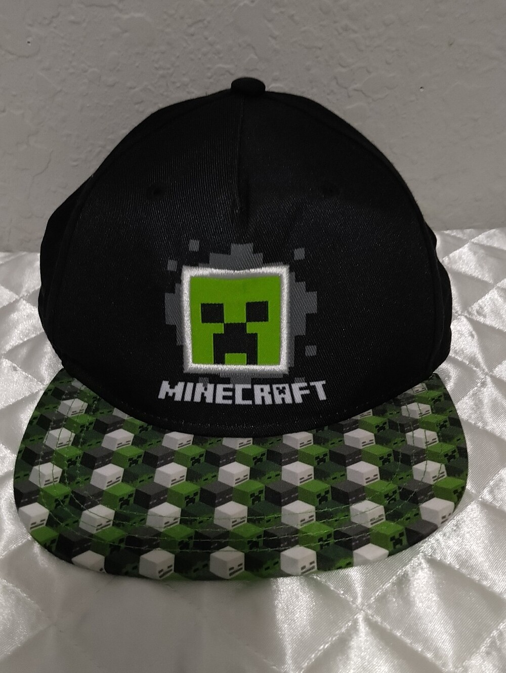 Minecraft Kids Black Snapback Hat with Green Creeper Graphic